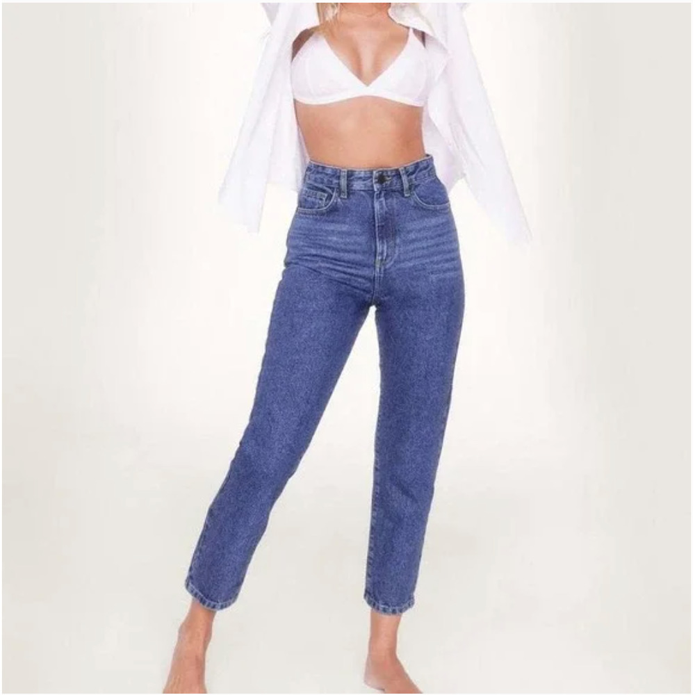 NWT Nasty Gal Organic Denim High Waisted Ankle Mom Jeans Medium Wash